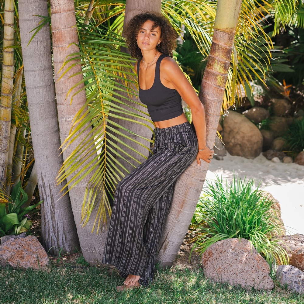 NWT Lotus and Luna Flowy Boho Wide Leg Drawstring Pants, Large - Akha Tribal - Picture 5 of 11